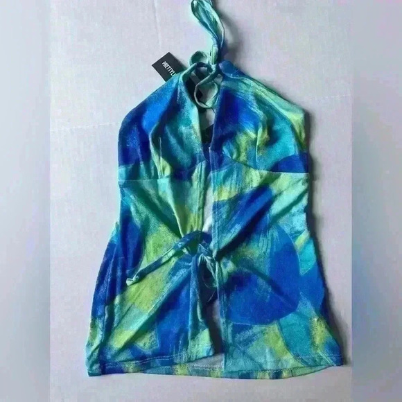 PrettyLittleThings Women’s Blue Abstract Floral Burn Out Printed‎ Top Size 6 - Picture 2 of 6